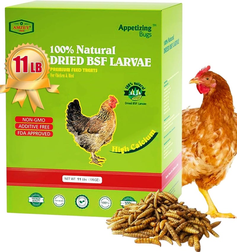 Amzey 11 LBS Dried Black Soldier Fly Larva - 100% Natural BSF Larvae - 85X More Calcium Than Mealworms - High Calcium Treats for Chickens, Birds, Reptiles, Hedgehog, Geckos, Turtles - Image 1